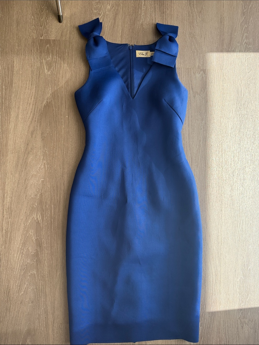Eliza J Cobalt Blue Midi Sheath with Bow Shoulder Straps